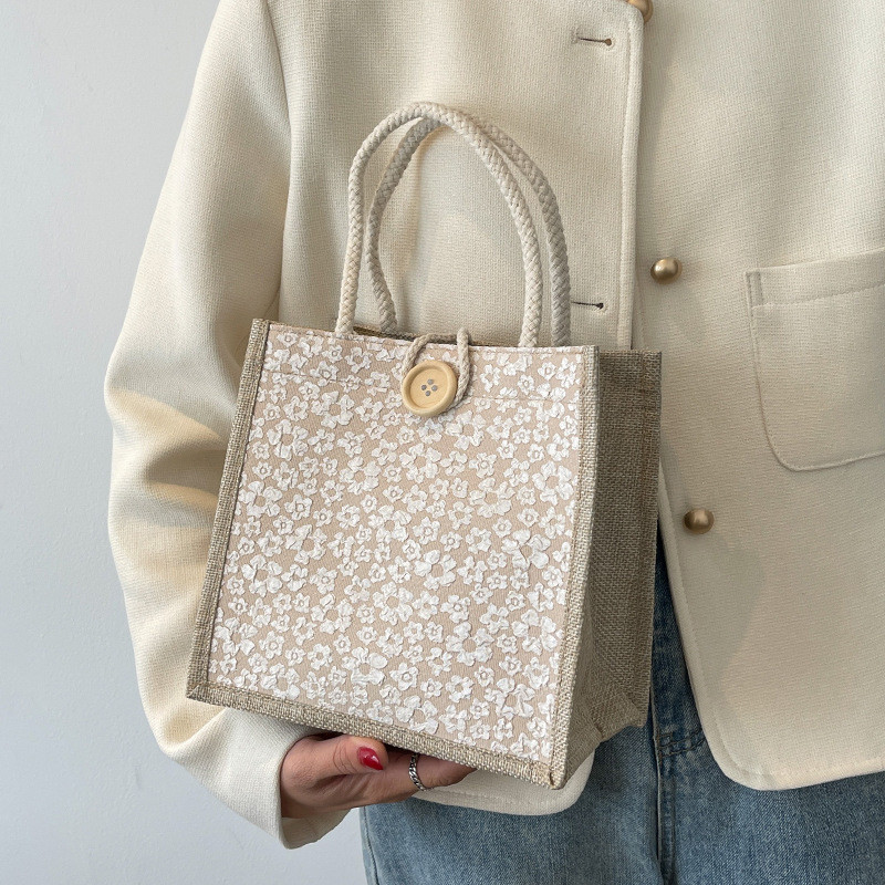 Influencer Portable Linen Bag Female 2023 Fashionable Work Out Hand-Carrying Lunch Bag Japanese ins Small Satchel 2026.3.10
