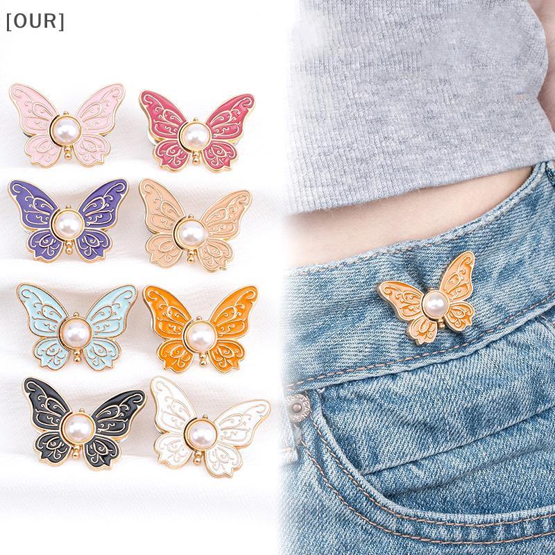 [OUR] 1Pair Butterfly Waist Bule For Women Skirt Jeans Adjustable Waist Clip Waist-ning Buttons Metal Pins Clothing Accessories null