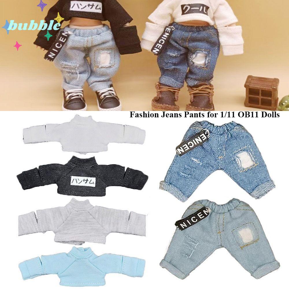 BUBBLE Fashion Jeans Pants for 1/12BJD Dolls Clothes Accessories Kids Gift Toys Blouse Cool Tops