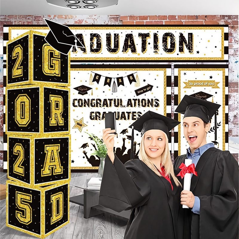 Quality Reliable 5Colors Graduation Decorations Letter Boxes 2025 Grad Paper Box Black Gold Congrats Foldable Cardboard - Image 5