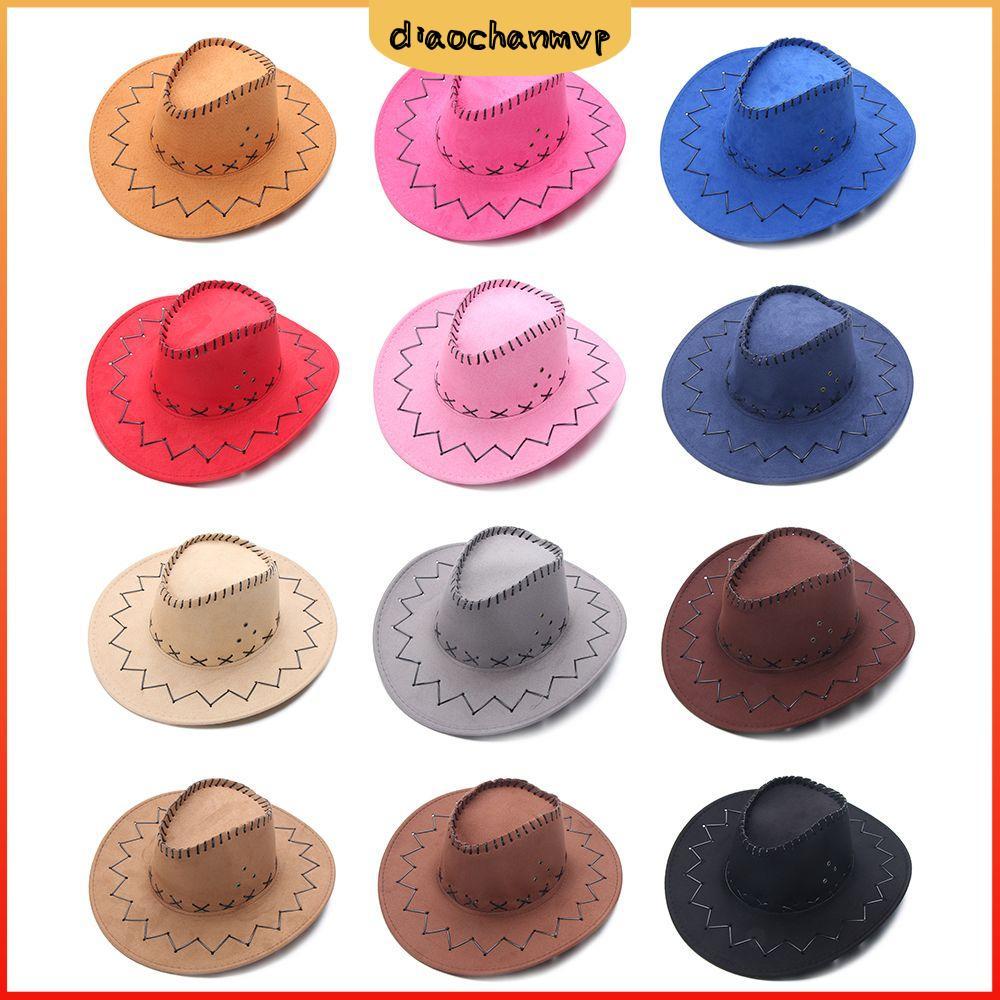 DIACHA Fashion Suede Cowboy Hat Accessories Wide Brim Jazz Hat Western Style Panama Fancy Dress Unisex Felt Fedora Hat brown/pink/rose red