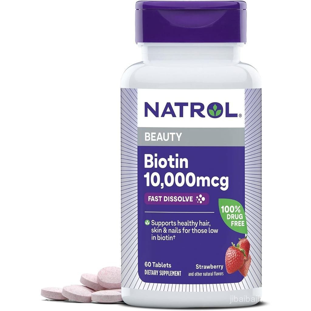 Natrol Biotin 10000mcg Larut 4X Lebih Cepat untuk Rambut, Kulit dan Kuku yang Sihat bagi Mereka yang Kurang Biotin Plus Energy Metaboli port 60 Tablet untuk Tempoh Sehingga