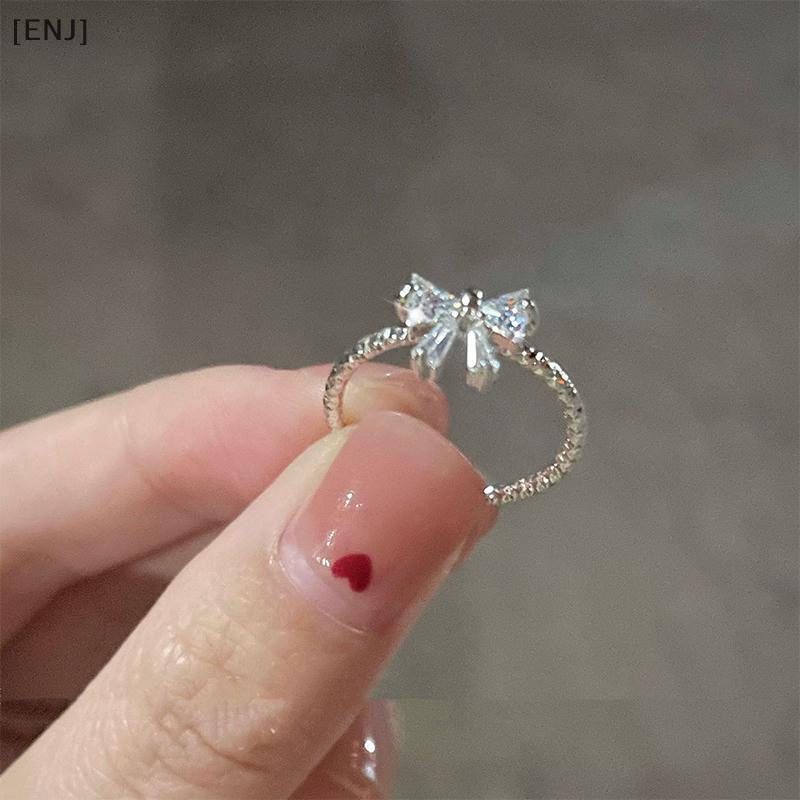 [ENJ] New Arrived Romantic Lovely White Bowknot Rings Female With Shiny Bow Ring For Women Adjustable Ring Sweet Girly Heart Ring null