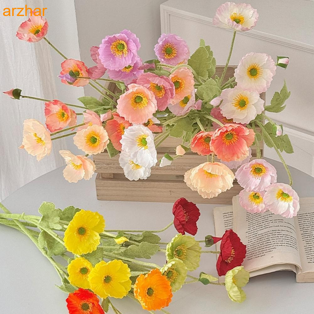 Artificial Poppy Flowers , 1Pcs Real Touch Faux Silk Poppy Stem, Rustic Home Vase Decor, Wedding Bouquet Accessory