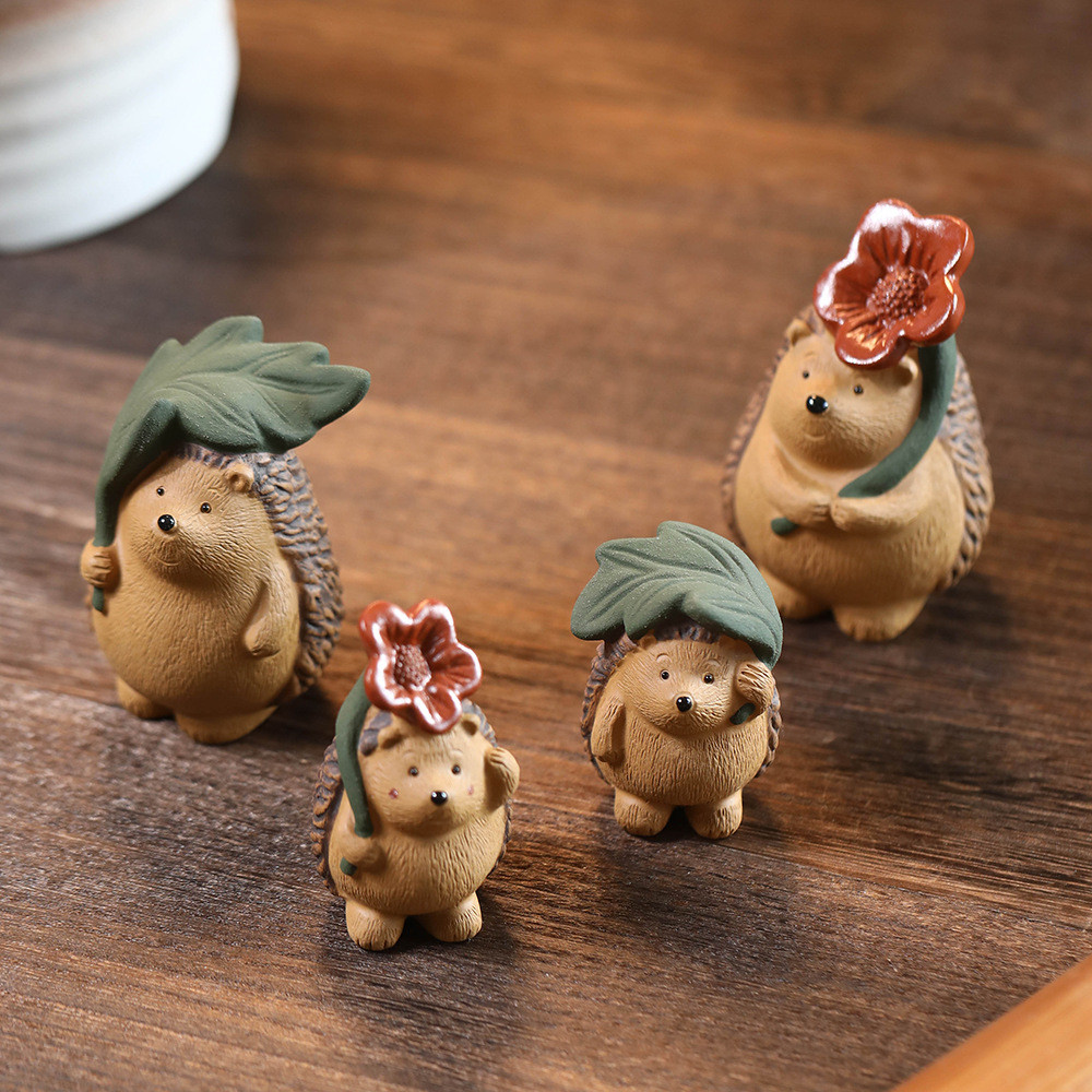4.12-Purple Clay Tea Pet Durian Cat Ornaments Handmade Hedgehog Tea Play Can Raise Cute Tea Ceremony Tea Table Tea Set Accessories Cute