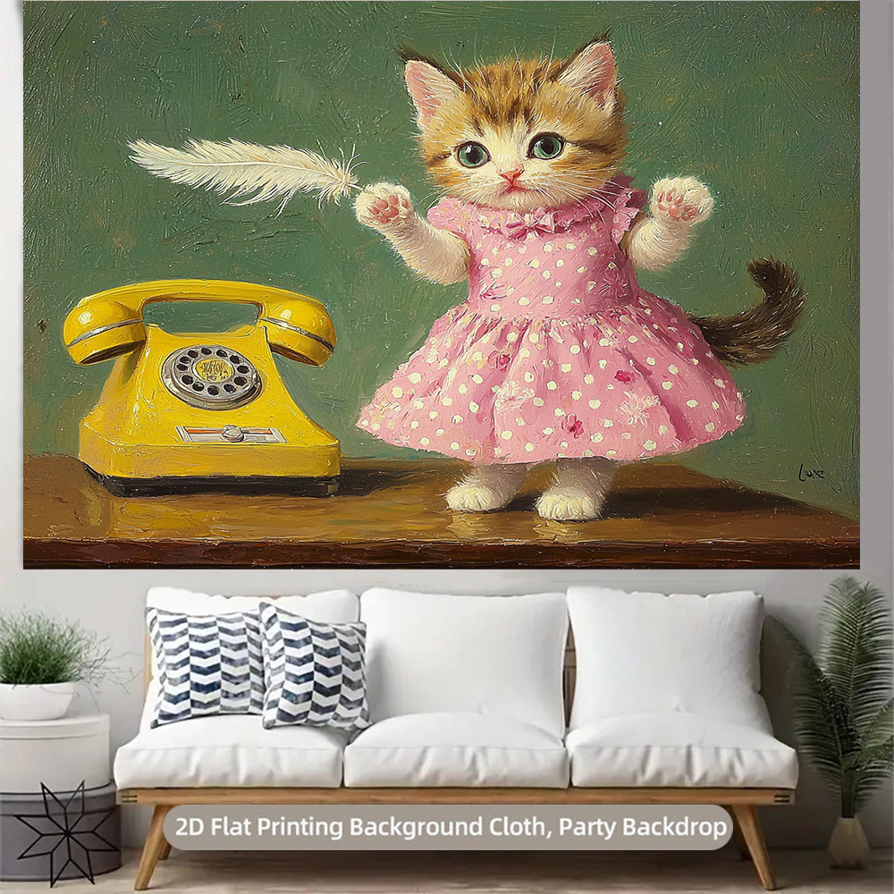 [Penghantaran dari Malaysia] Kain gantung sepanduk masa pondok telefon kucing, kain latar belakang hiasan dinding pondok