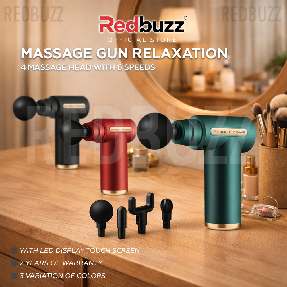 REDBUZZ Massage Gun Relaxation 4 Massage Head 6 Speeds LED Display Touch Screen Swiss Thomas