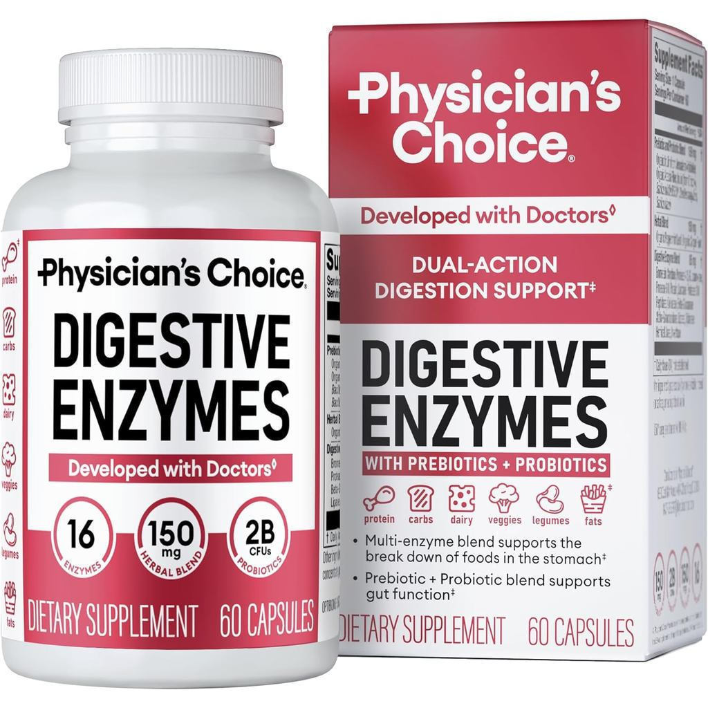 Physician'sCHOICEDigestiveEnzymes-MultiEnzymes,OrganicPrebiotics&ProbioticsforDigestiveHealth&GutHealth-MealTimeDiscomfortRelief&Bloating-DualActionApproach-60CT