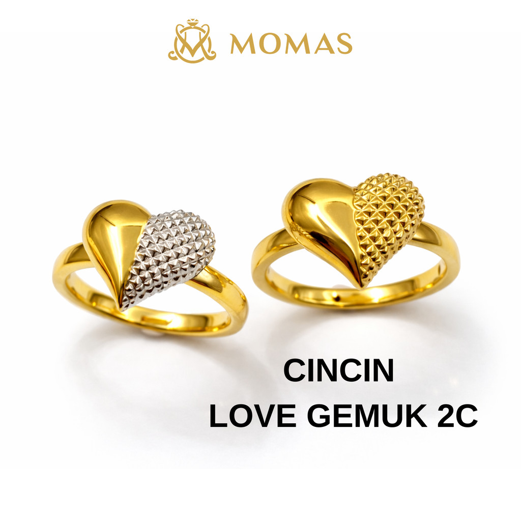 MOMAS CINCIN LOVE GEMUK 2C 5D Emas 916 Original Cincin Emas 916 Bajet Cincin Emas 916 Tulen Cincin FesyenEmas 916