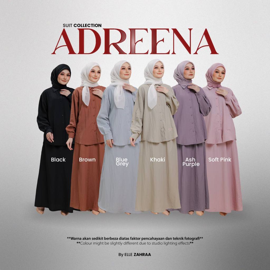 SUIT ADREENA Blouse Kemeja Set Skirt Kembang Baju Wanita Muslimah Clothing Plain Cotton Linen