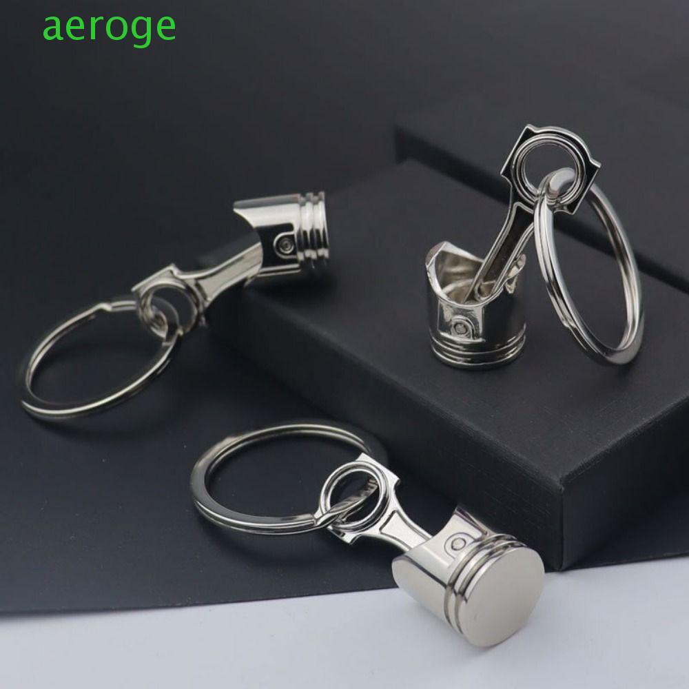 AEROGEM Engine Piston Keychain, Alloy Metal Car Piston Decor, Decor Accessories Piston Style Simulation Auto Parts Model Silver Color Car Modification Key Ring Boys