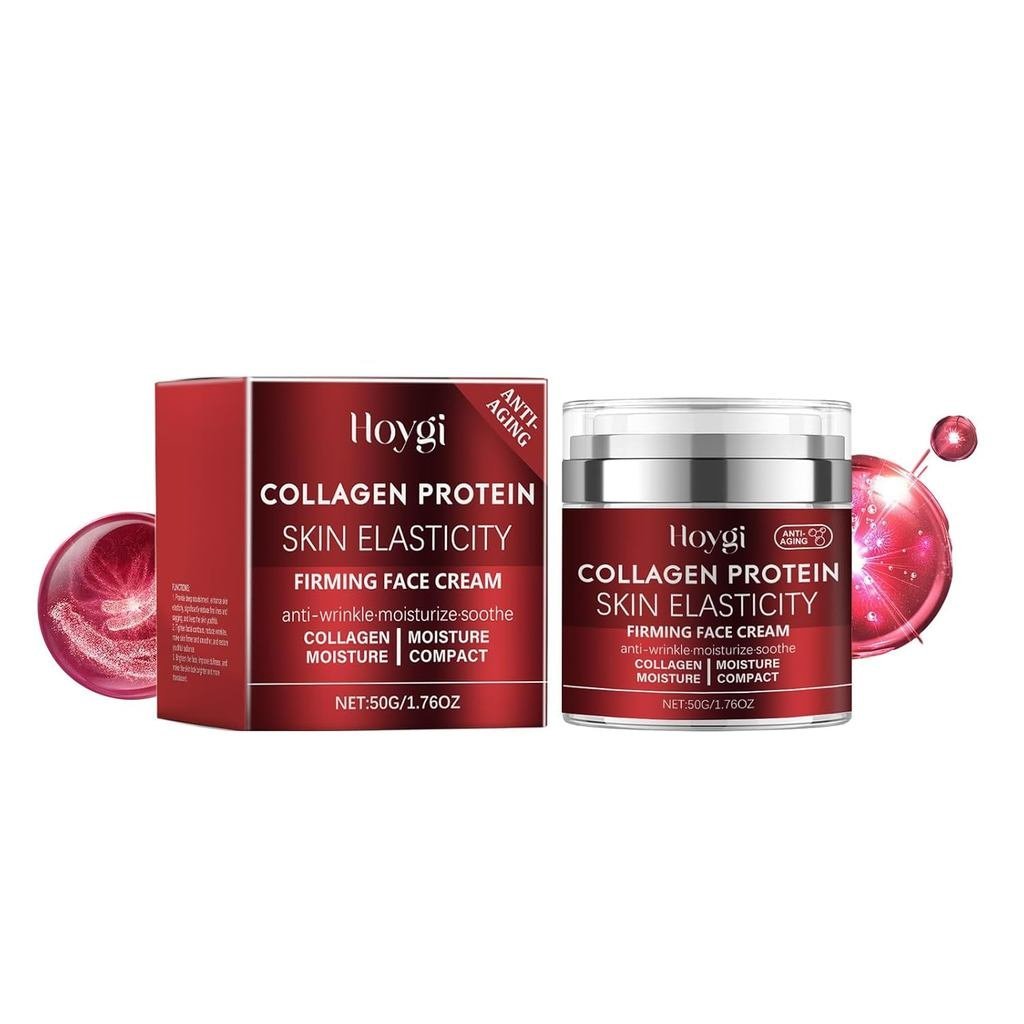 ARANYA Krim Wajah Anti-Kedutan Protein Kolagen, Pelembap Pengencang dengan Formula Keanjalan, Merah, 1.76 Oz