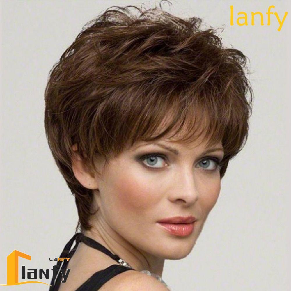 LANFY Short Wavy Wig Soft Blond Daily Syhthetic Wig Heat Resistant Fiber Hair Accessories Hair Extension Female Fluffy Side Part Curly Wig