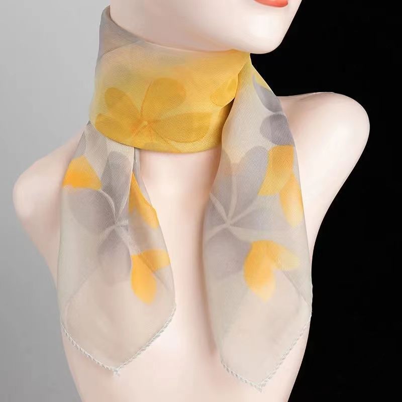 Hot Sale #[ 60cm] Printed Silk Scarf Summer Sunscreen All-Match Neck Protection Small Square Scarf Travel Decoration Gauze Chiffon Headscarf Women 3.22 lfl KBIX