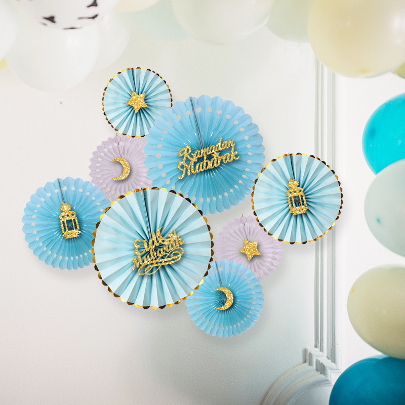 Durable Purpose 2025 Raya Decoration Paper Fan Flower Set Backdrop Eid Mubarak Elegant Gold Foil Ramadan Have Essential - Image 3