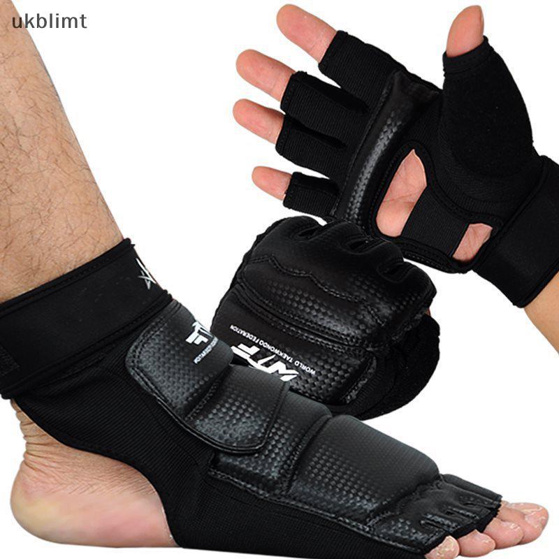 null 1Pair Karate Gloves Martial Taekwondo Leather Foot Gloves Equipment Half Finger Protector Boxing Hand Foot Protection Guards null