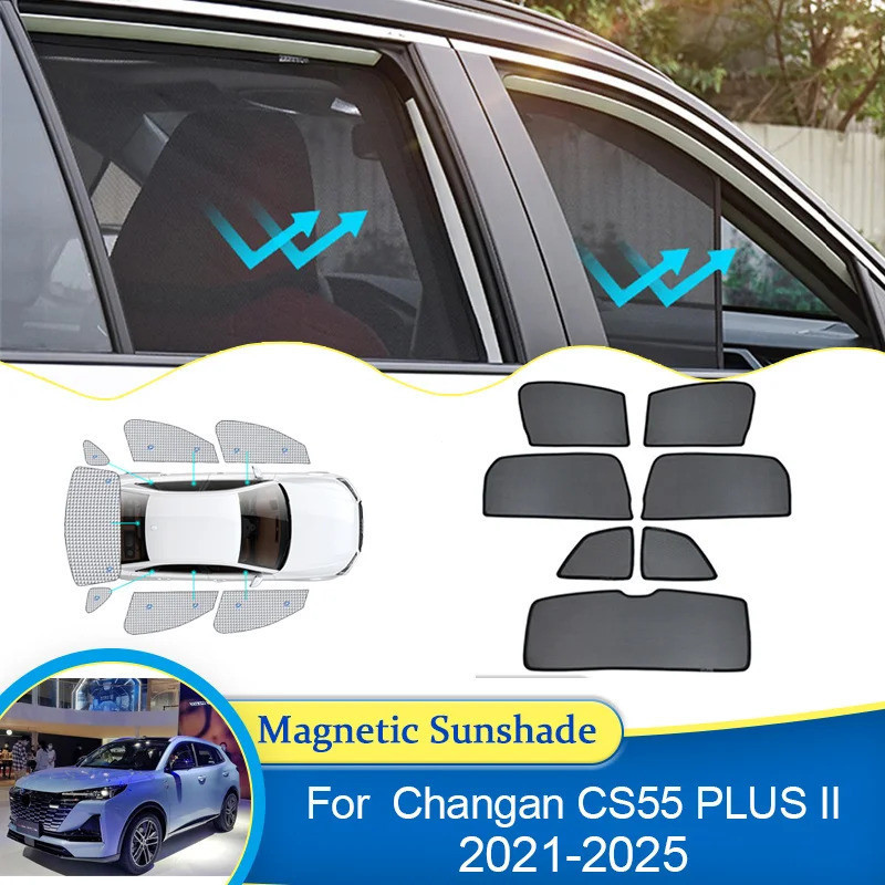Car curtain Sunshades For Changan CS55 Plus II Q05 2021 2022 2023 2024 2025 Car Side Window Curtain Sun Shade Mesh UV Protection Anti-Mosquito Sunscreen Visor Auto Parts Accessorie