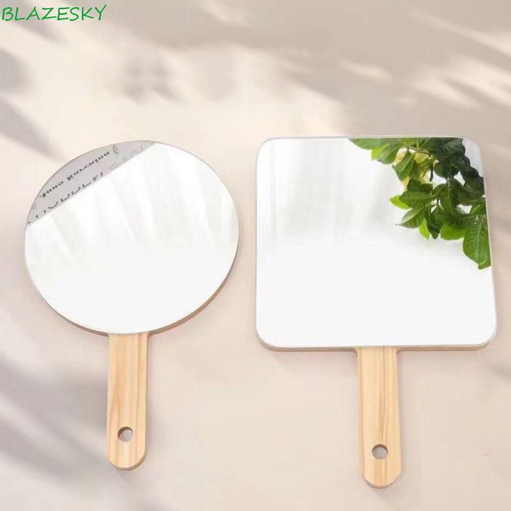 BLAZESKY Makeup Mirror with Handle, Portable Single-Sided Cosmetic Mirror, Lightweight Handmade Household Square/Round Vanity Mirror Cosmetic Beauty Tools