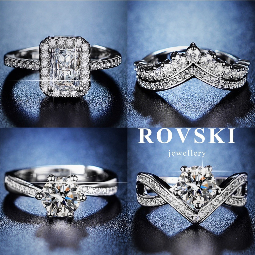 ROVSKI Raya Fashion Korean Jewelry 100 Designs Cincin Silver 925 Original Cincin Perak Perempuan Women Diamond Ring Adjustable Rings Shine Like A Diamond Ready Stock