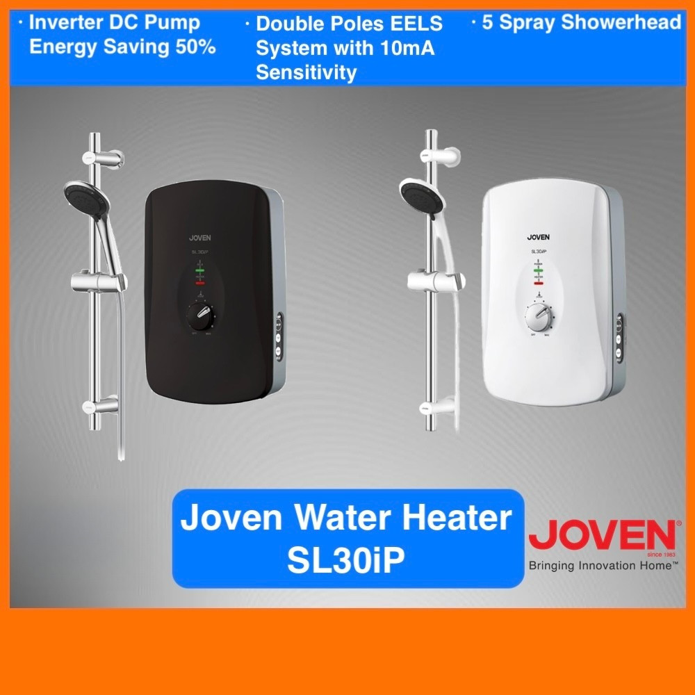 [ JOVEN ] (SL30iP) Instant Water Heater | Inverter DC Pump | 5 Spray Shower | 3.6kW | Black / White