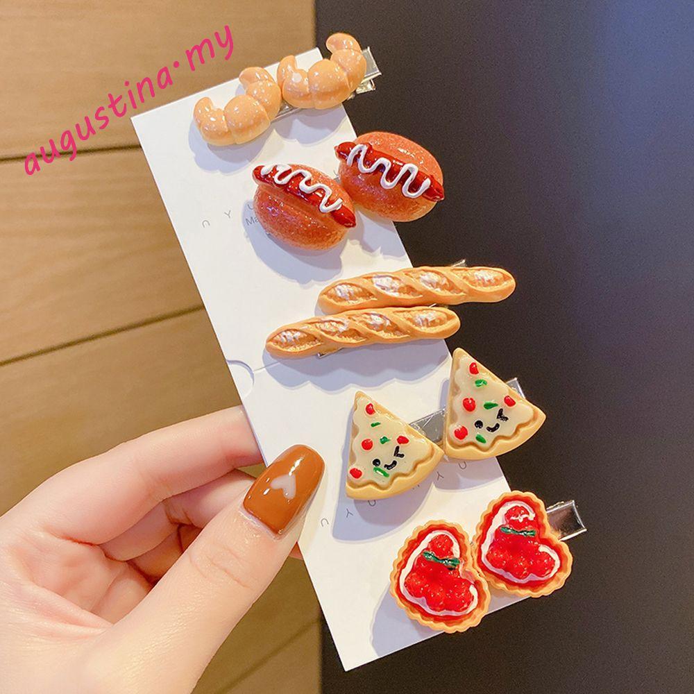 AUGUSTINA Women Hair Clips Funny Geometric Simulated Food Pizza Croissant Hot Dog Duckbill Side Clips