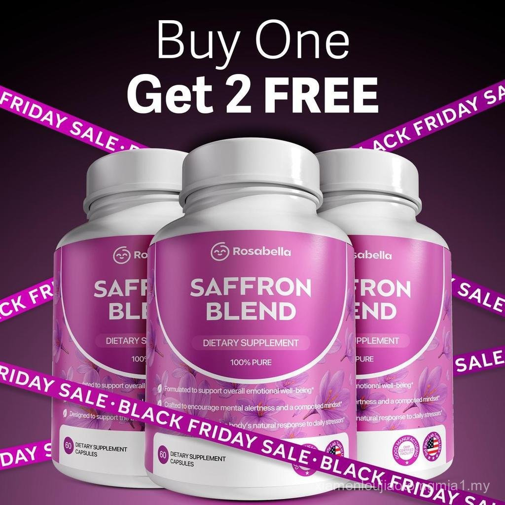 Rosabella 3-Pack Saffron Blend - For Positive Mood & Stress Support - Vegan Gluten-Free with Gentle Magnesium - $9.99 Each