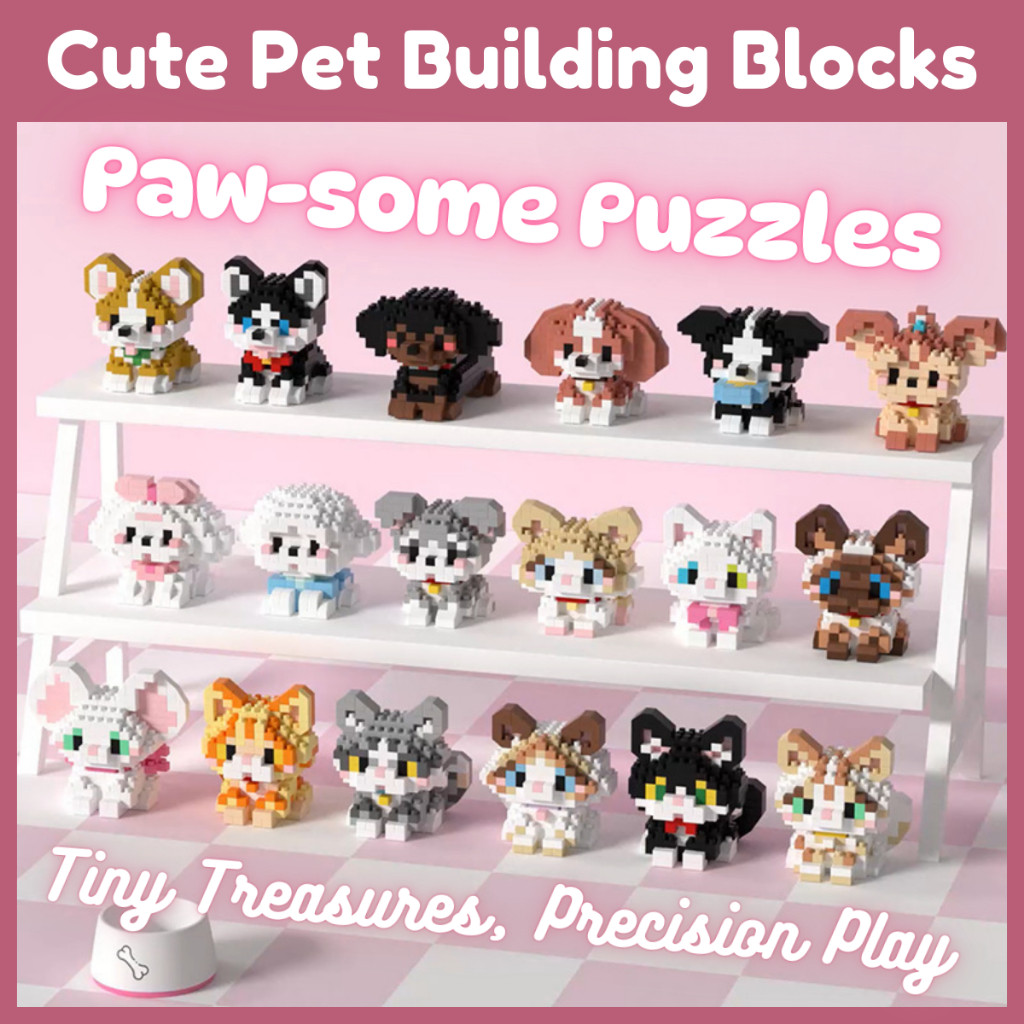 Pet Day Building Block Cute Animal Cat Dog Blocks Gift Micro Brick Toy MeKansm Blok Pembinaan