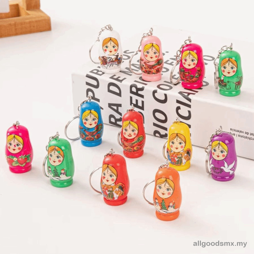 ALLGOODS 12pcs/set Wooden Stacking Dolls Pendant, Smooth Key Rings Matryoshka Russian Dolls Key Rings, Matryoshka Russian Craft Creative Babushka Matryoshka Figurines