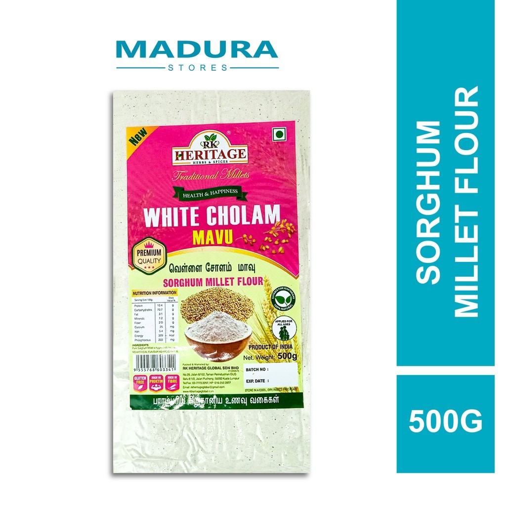 Rk Heritage White Cholam Mavu Sorghum Millet Flour 500g/Tepung Millet Jagung/Madura
