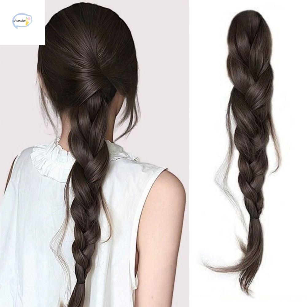 SHOESALON Fishtail Braid Ponytail Wig, Synthetic Twist Braids Messy Curly Hair Piece, Hair Accessories Fluffy Hair Band Claw Clip Braiding Hair Extensions Daily