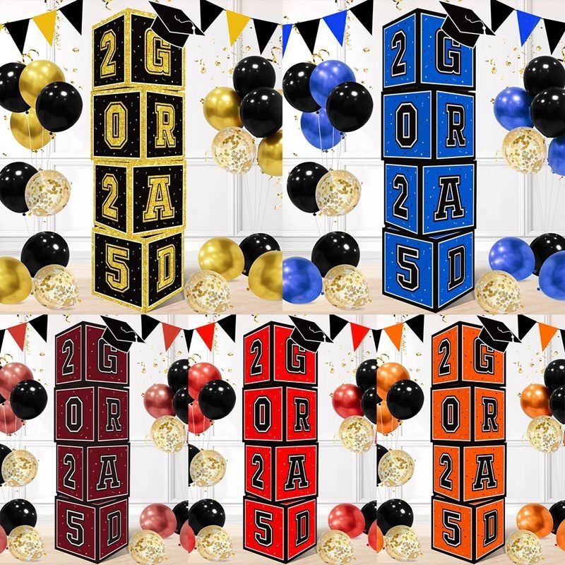 5Colors Graduation Decorations Letter Boxes 2025 Grad Paper Box Black Gold Congrats Grad Foldable Cardboard Decorations 