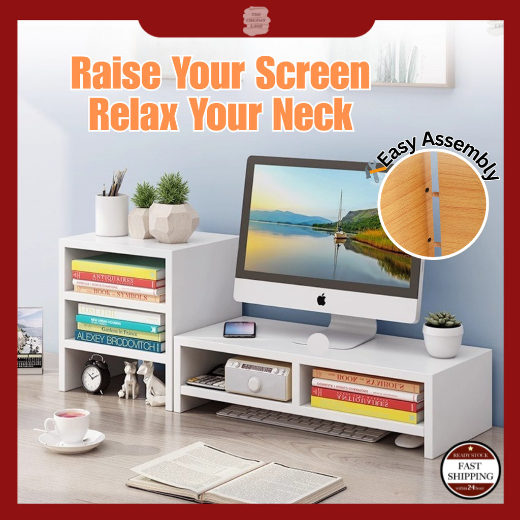Desktop Rack Organizer Monitor PC Ipad Table Riser Stand Rak Meja Buku Asrama Hostel Office Komputer Multi Layer电脑支架