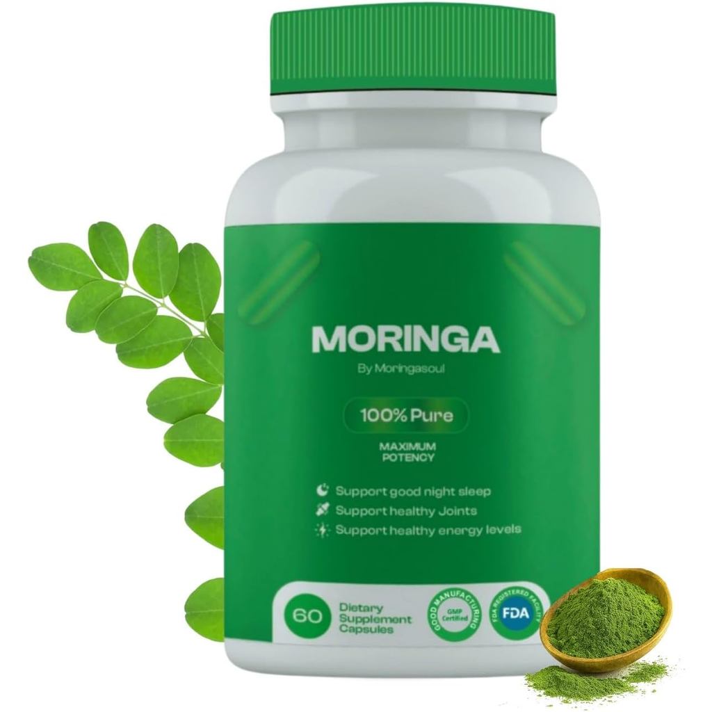 Premium Moringa Capsules 800mg – Pure Moringa Oleifera Leaf Powder | Easy to Swallow Capsules for Men & Women | Natural Energy, Immune Support & Antioxidant Superfood | 60 Capsules