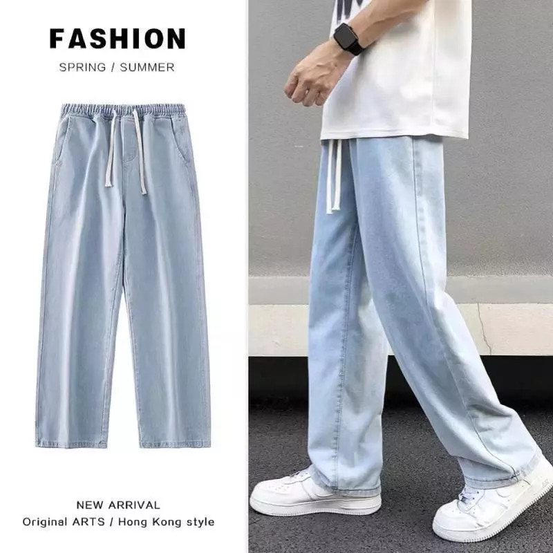 Korean Jeans Men Jeans Men Casual Trend Loose Drawstring Straight Cut Jeans Seluar jeans lelaki