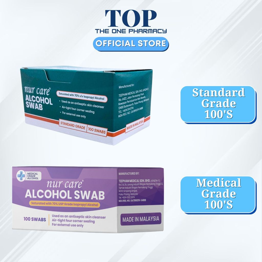 Nur Care Alcohol Swab - 100's (STANDARD / MEDICAL GRADE)