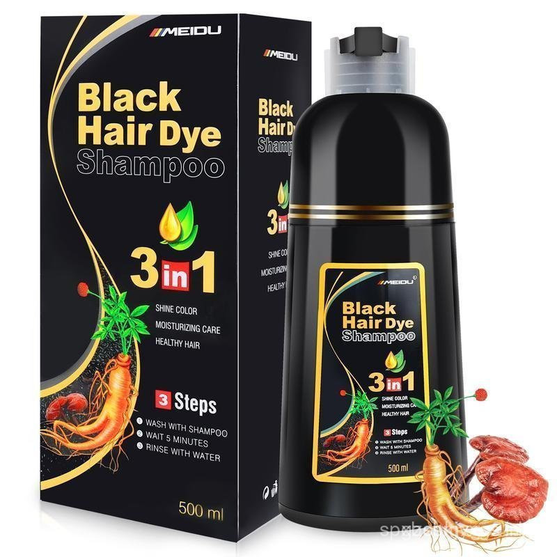 MEIDU 3 in 1 Black Hair Dye Shampoo - Herbal Ingredients Can cover gray hairs, Contains Ginseng Extract, Natural Haircol