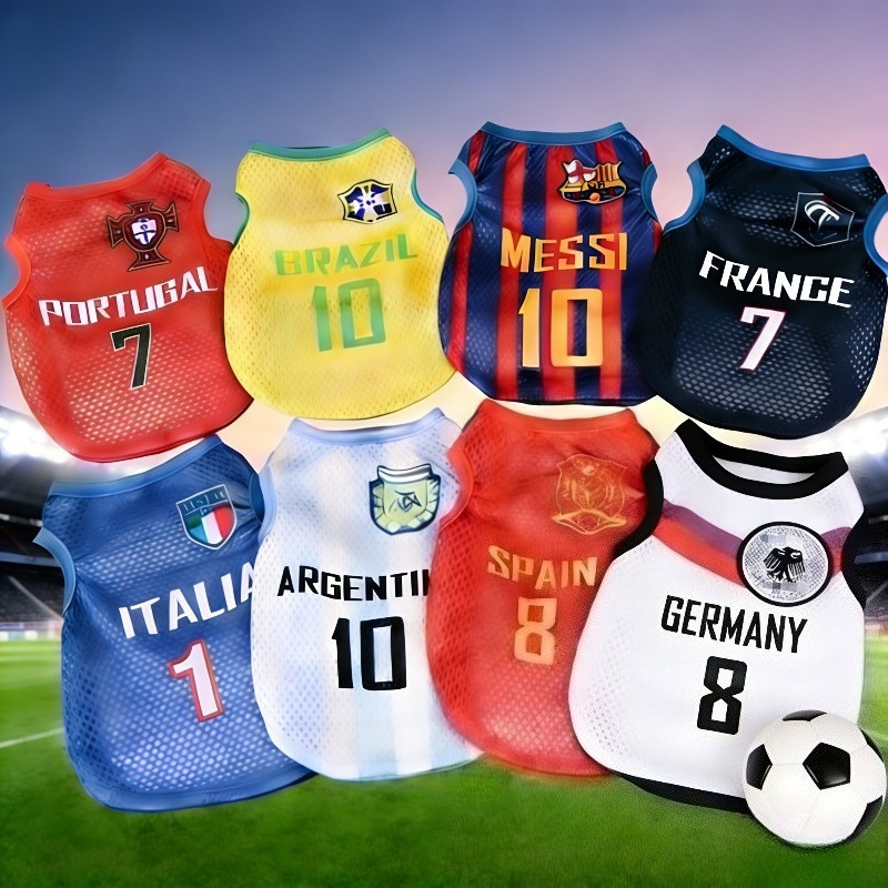 World Cup Football Mesh Vest Breathable Pet Clothes Fashion Casual Apparel for Dogs & Cats