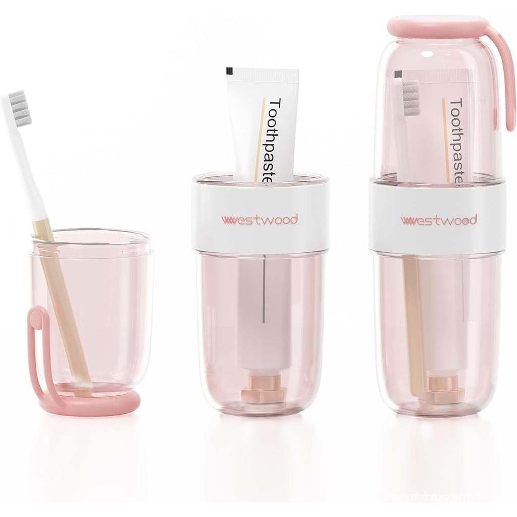 Luxury Transparent Pink Plastic Travel Toothbrush Holder Case with Cover, Portable Travel Toothbrush Cup, Storage Container for School Camping Business Trip Bathroom