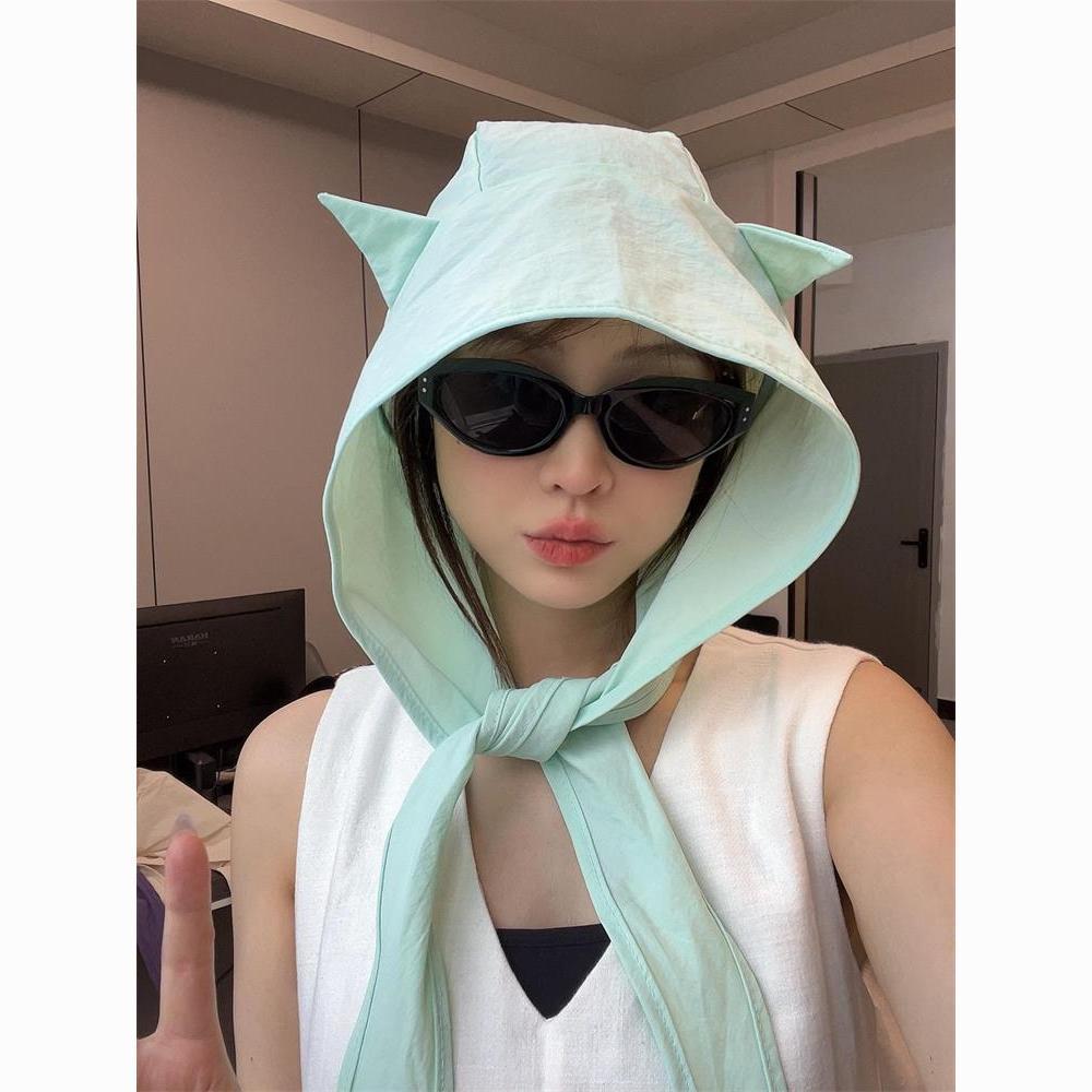Topi Iblis Comel PXBF Topi Nelayan Kucing Telinga Lucu Topi Iblis Comel Anti-Sinar Kering Cepat Bawa Bercuti Topi Pelindung Matahari Serba Padan Muka Nampak Kurus
