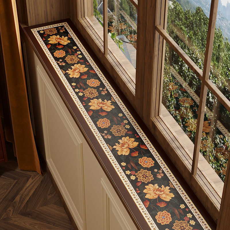 Retro Bay Window Mat Window Sill Mat Narrow Waterproof Sunscreen Anti-dust Leather Window Edge Countertop Protective Mat Long Household Table Mat 25.12.18