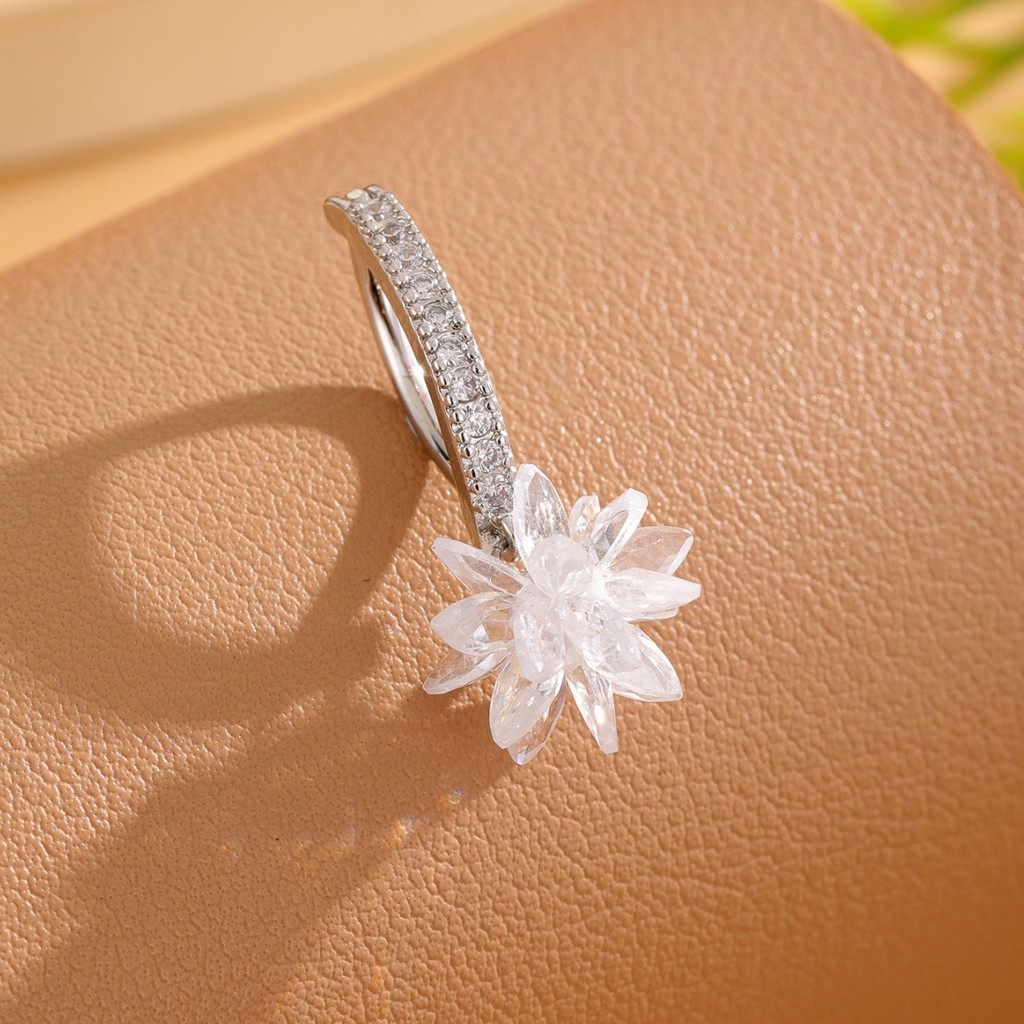 Long Style Temperament Ice Flower Umbilical Buckle Temperament Female Korean Sweet Fashion Belly Button Nail All-Match Umbilical Jewelry 4.2