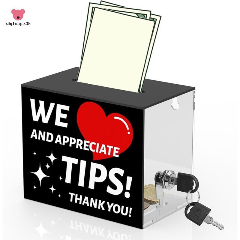 Lock Box for Donation Acrylic Tip Jar for Bartender Tip Box Tip Jars Suggestion Box with Slot and Lock Money Jar