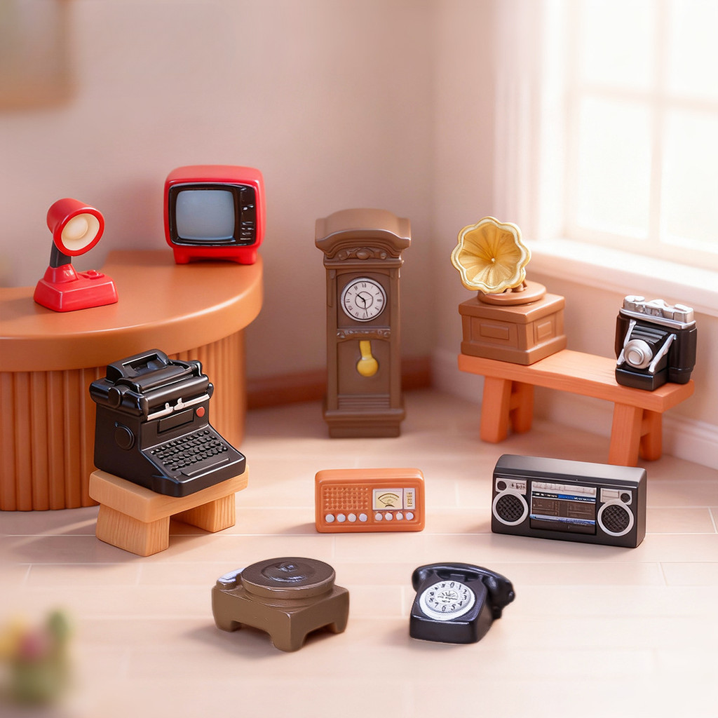 Vintage Mini Camera & Radio Decor Set - Retro Micro Landscape Display For Home/Office Desk, Creative Old-Fashioned Phonograph & Projector Ornaments (4-Piece Collection)