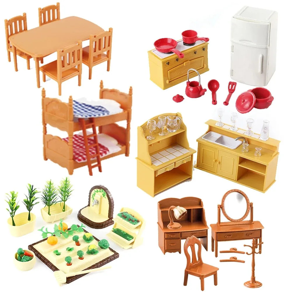 1:12 Miniature Furniture Forest Family Kitchen Toy Miniature Doll House Accessories Dining Table Dollhouse Accessories Bathroom Pretend Play for Girl Gifts Toys