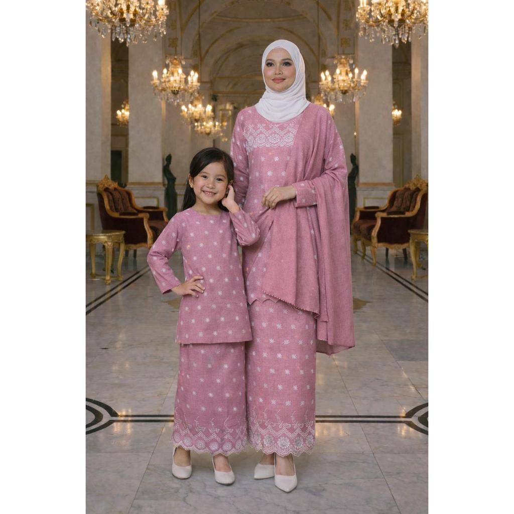 [Raya 2026] Kurung Moden Elora Cotton Embroidery Set Ibu+Anak- Free Cotton Shawl - Fashion Wanita Raya 2026