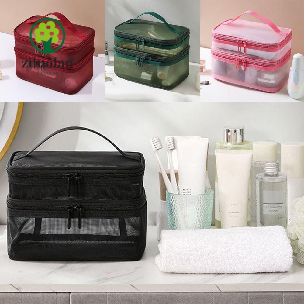 ZILUOLAN Makeup Organizer Bag, Transparent Mesh Large Capacity Travel Cosmetic Bag, Multifunctional 2/3 layer Storage Makeup  Toiletries Organization