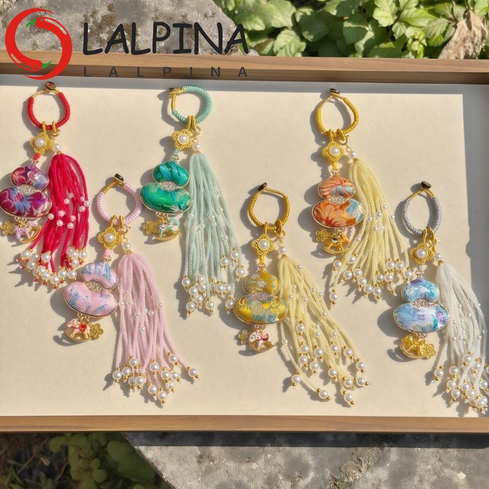 LALPINA Brocade Gourd Pendant, Luxury Beads Tassels Chinese Traditional Key Chain, Personalized Design Horse Exquisite Handicrafts Embroidered Cat Key Ring Cheongsam Accessories