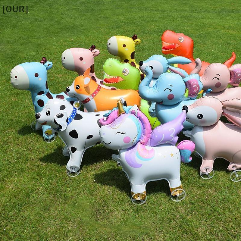 [OUR] 4D Cartoon Foil Balloons Elephant Stand Walking Balloon With Wheel For Kids Birthday Party Decoration Baby Shower null