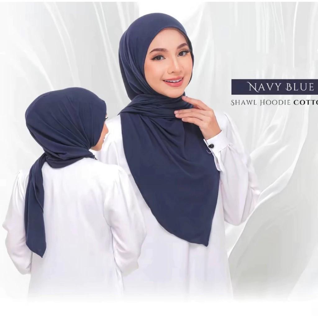 MIRA Shawl Hoodie Malas Cotton Jersey | Tudung Ready Pakai Selesa Mudah Dibentuk Jimat Masa Ma |