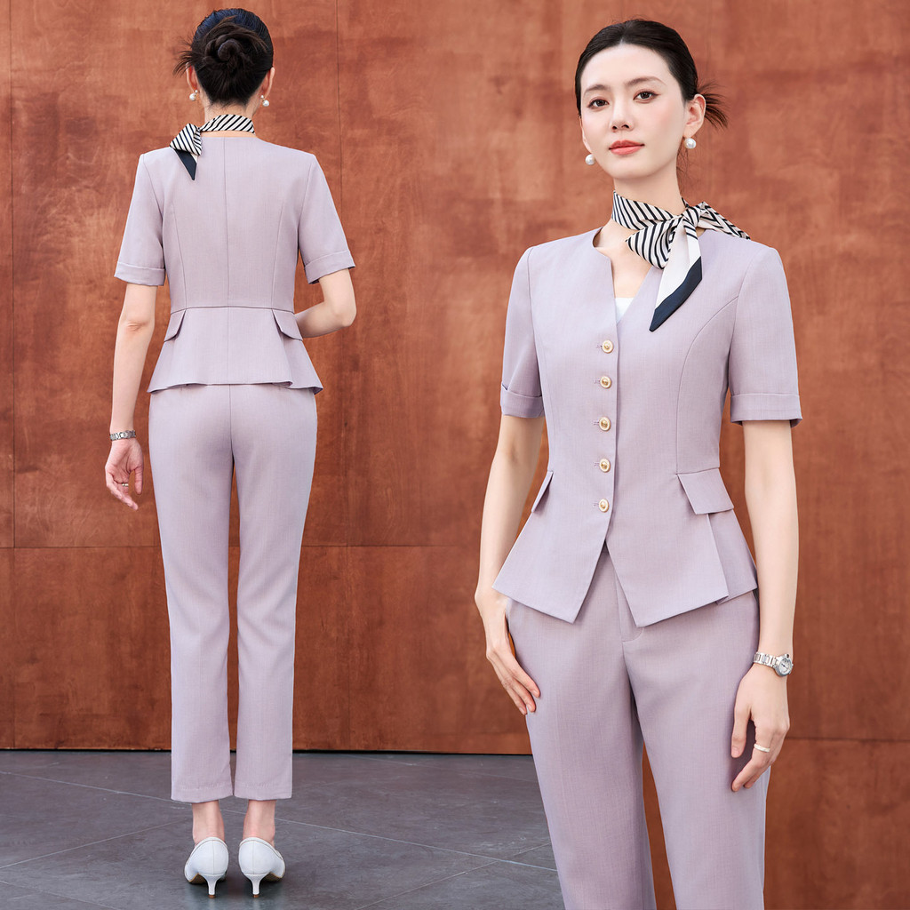 Women's Short-Sleeved Suit Skirt - Stylish Work Attire for Salons & Hotels